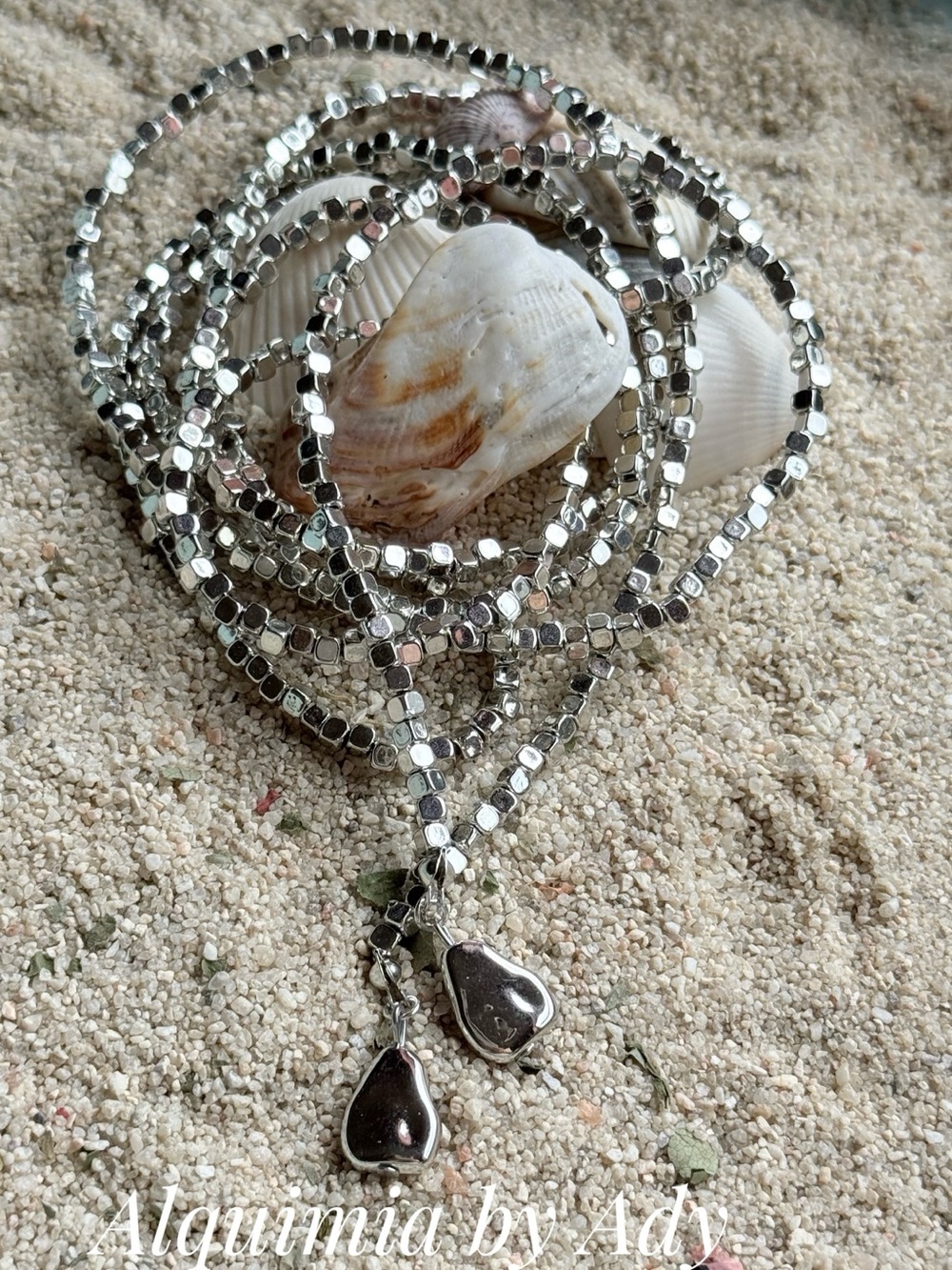 Lariat Silver Faceted Wrap Necklace with Teardrop Charms